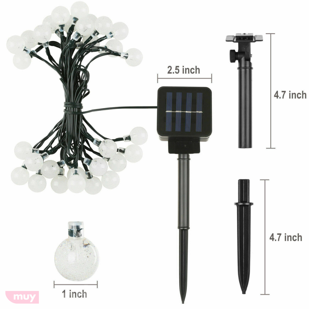 Guirnalda Solar Bolitas Led De Para Jardin Exterior 5 Metros Calidas