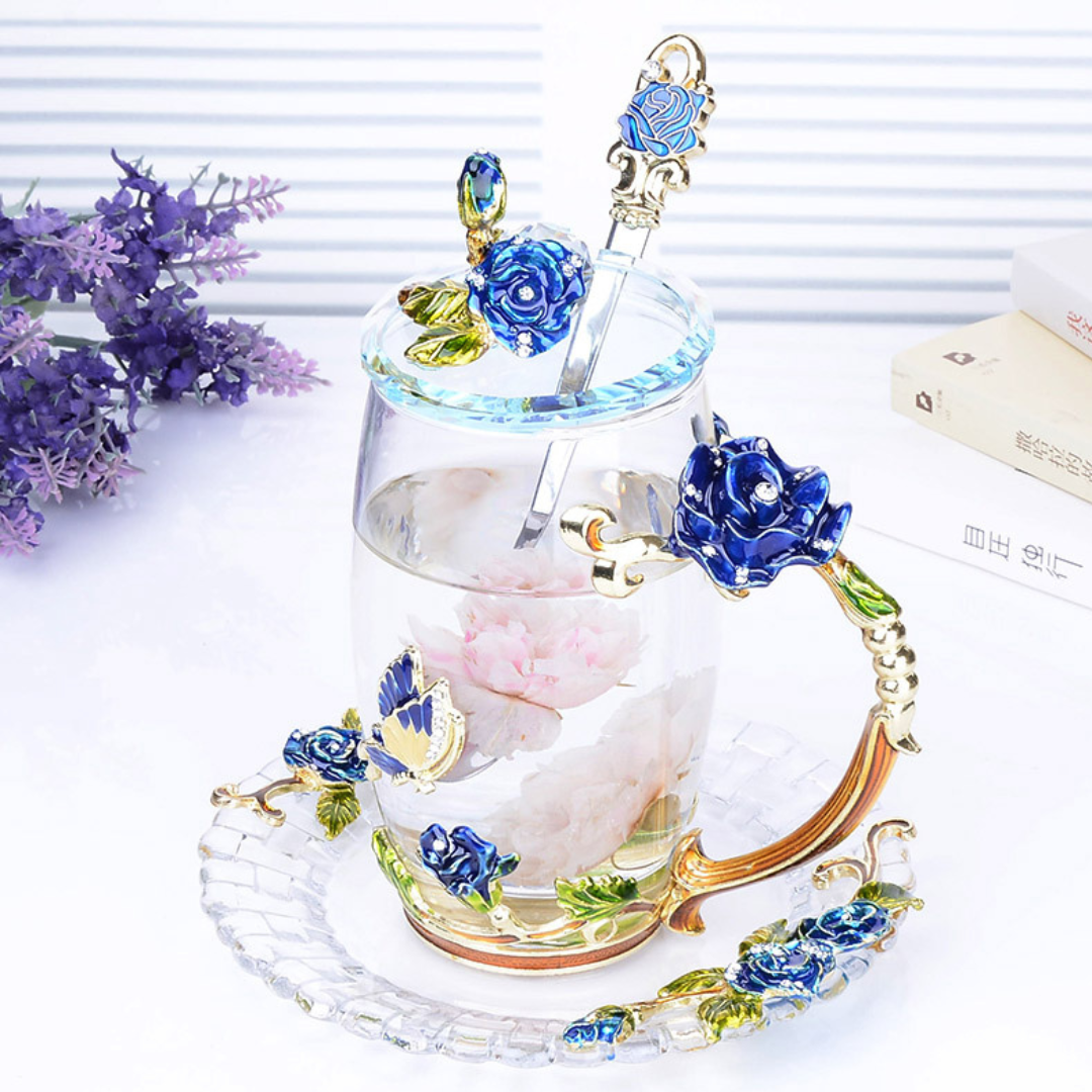 Taza de Cristal con Delineado de Flores