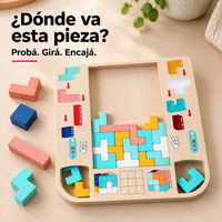 Rompecabezas S26F18001 de madera con tablero y piezas de encastre de colores.