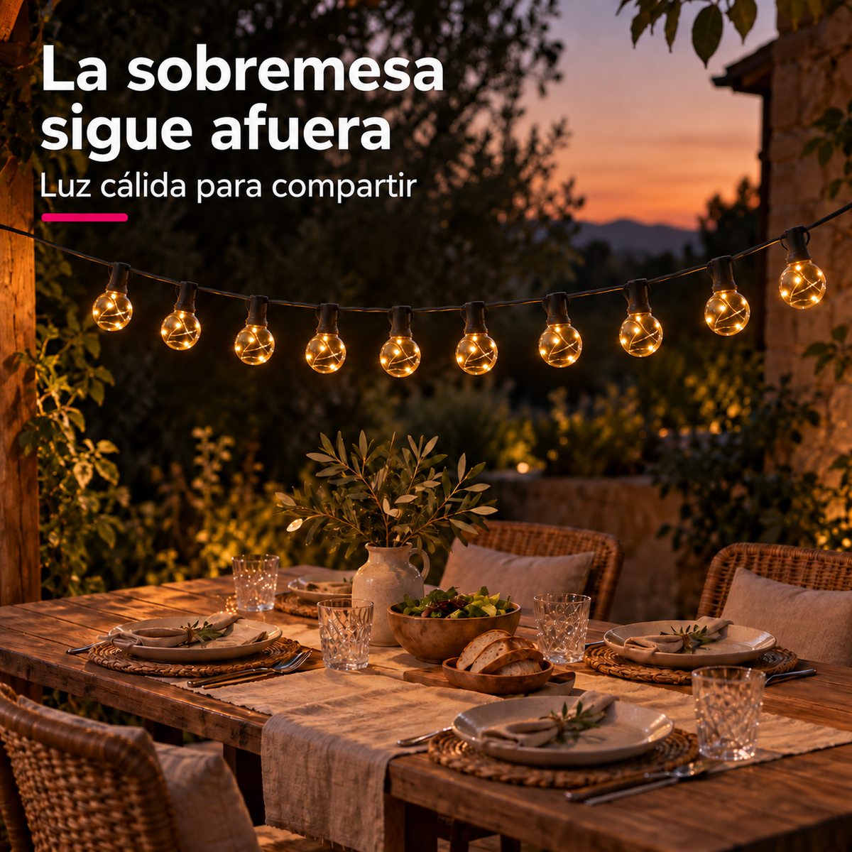 Guirnalda Solar Micro LED 7 m con 10 Bombillas G40 y Control Remoto
