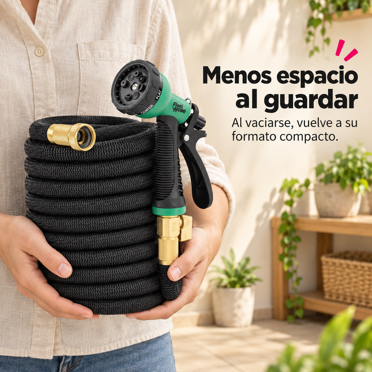 Manguera Extensible 22,5 m con Pistola de Riego de 8 Patrones