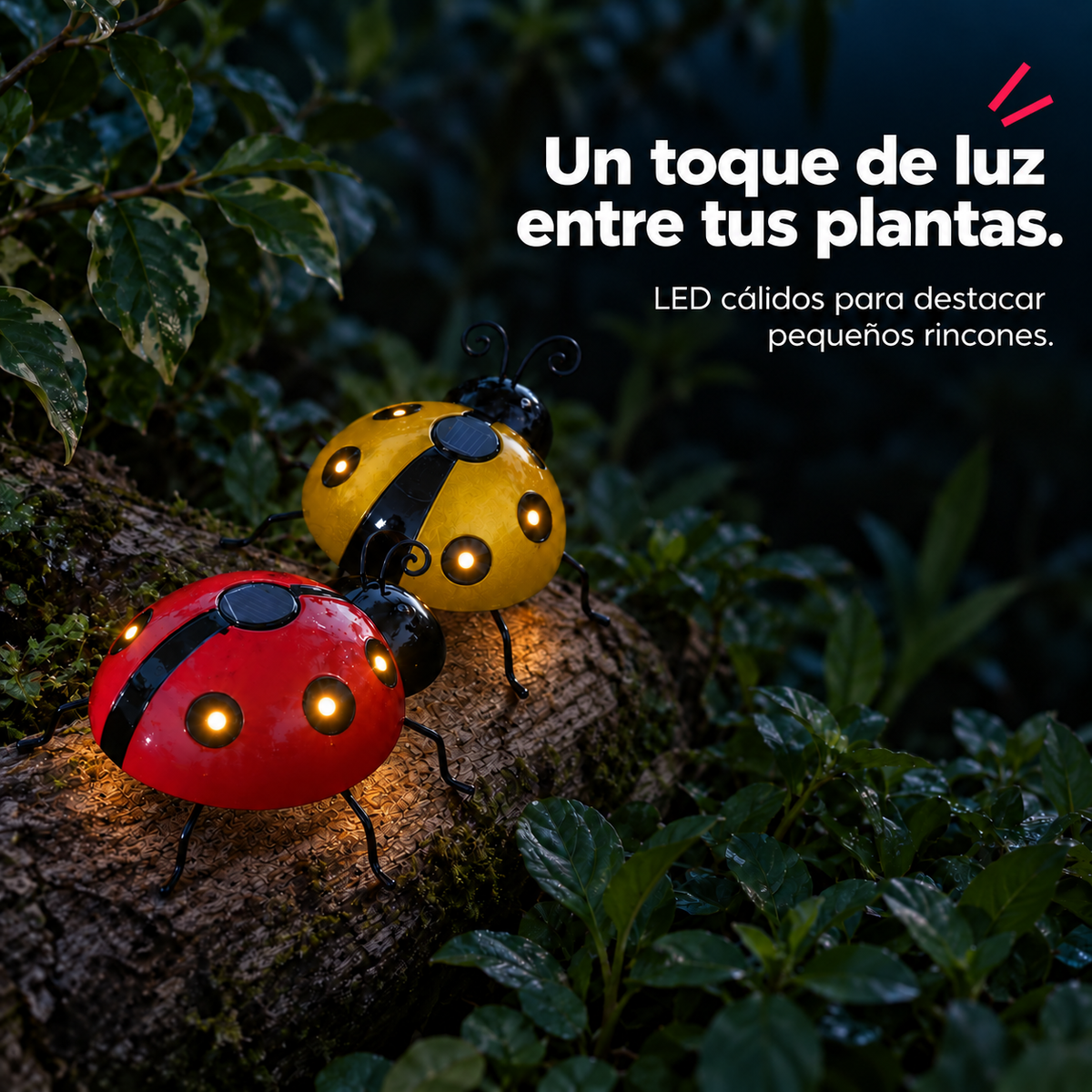 Pack x2 Luces LED Solares Mariquita para Jardín · Roja y Amarilla