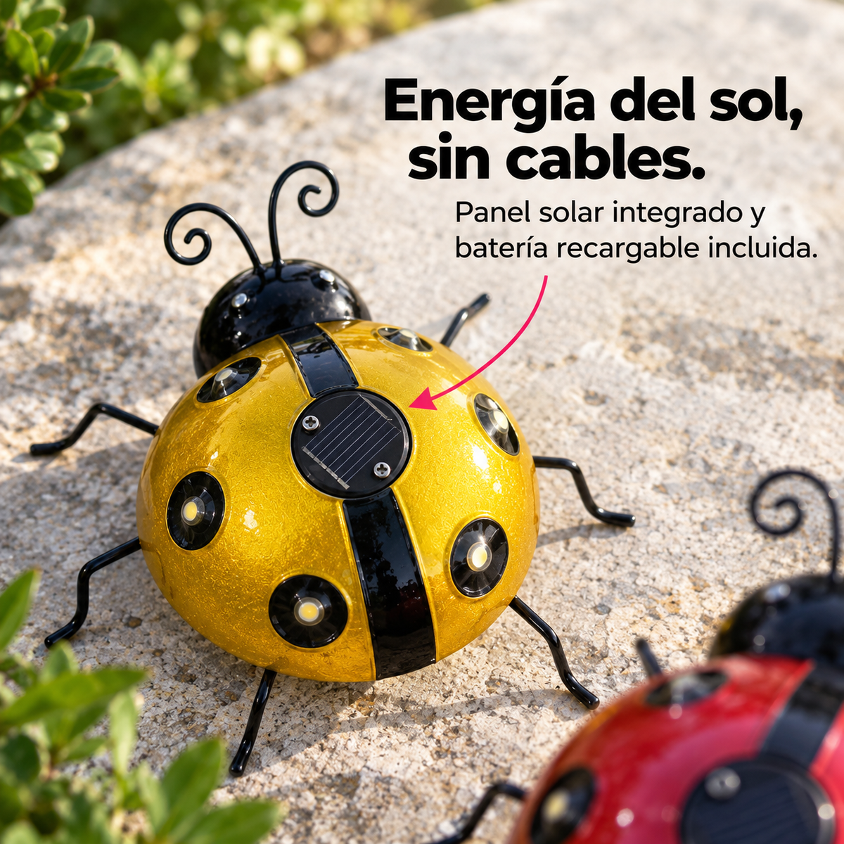 Pack x2 Luces LED Solares Mariquita para Jardín · Roja y Amarilla