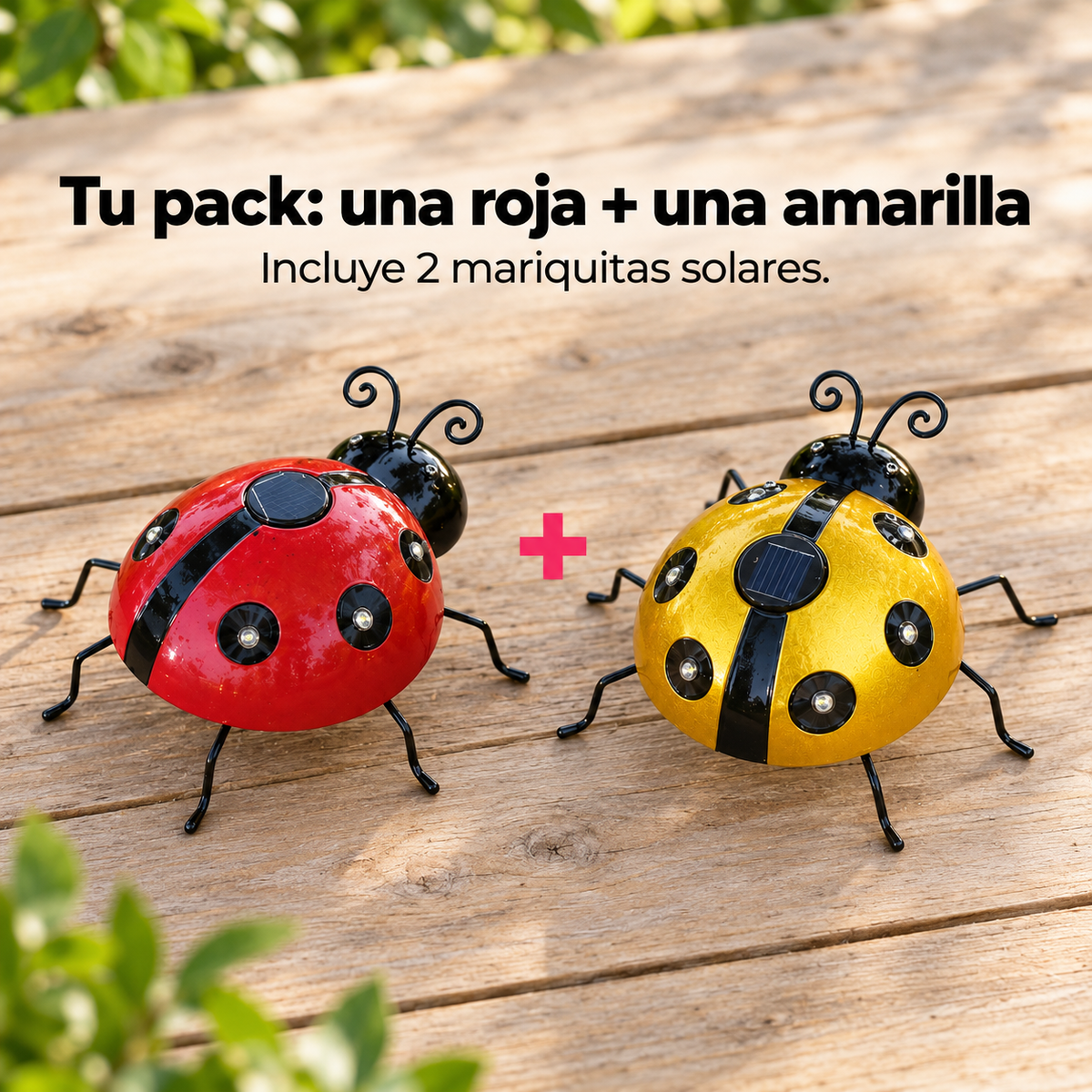 Pack x2 Luces LED Solares Mariquita para Jardín · Roja y Amarilla