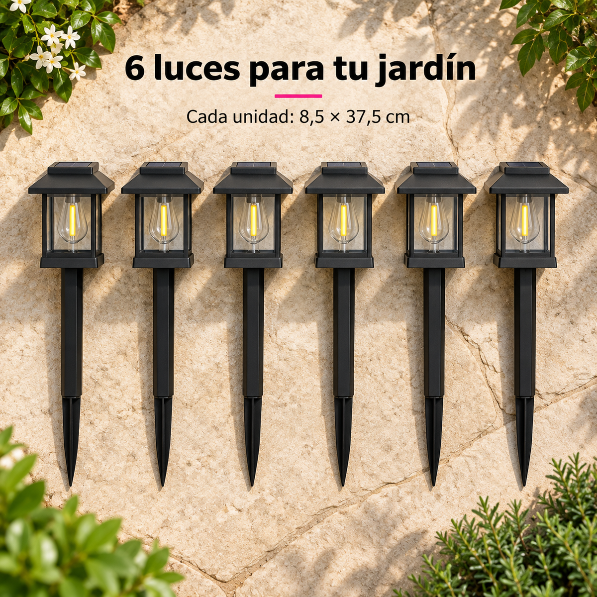 Luces Solares LED para Jardín con Estaca · Pack de 6