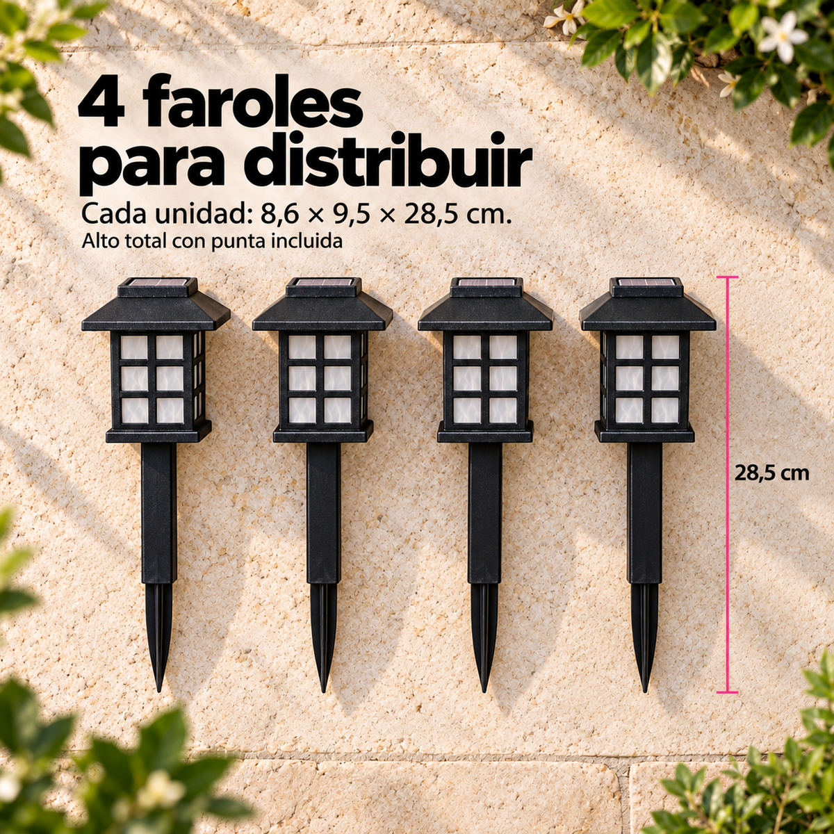 Faroles Solares LED Efecto Llama Ecoinnova · Pack x4
