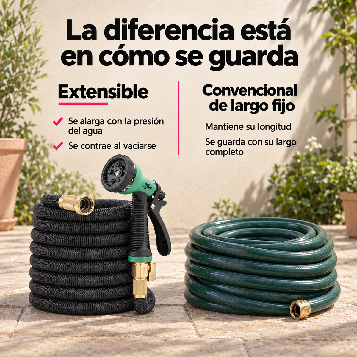 Manguera Extensible 22,5 m con Pistola de Riego de 8 Patrones