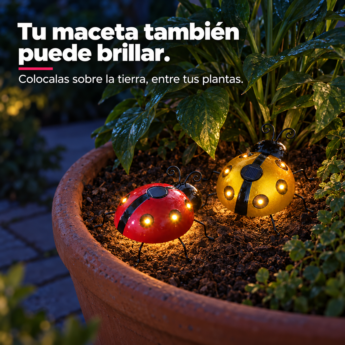 Pack x2 Luces LED Solares Mariquita para Jardín · Roja y Amarilla