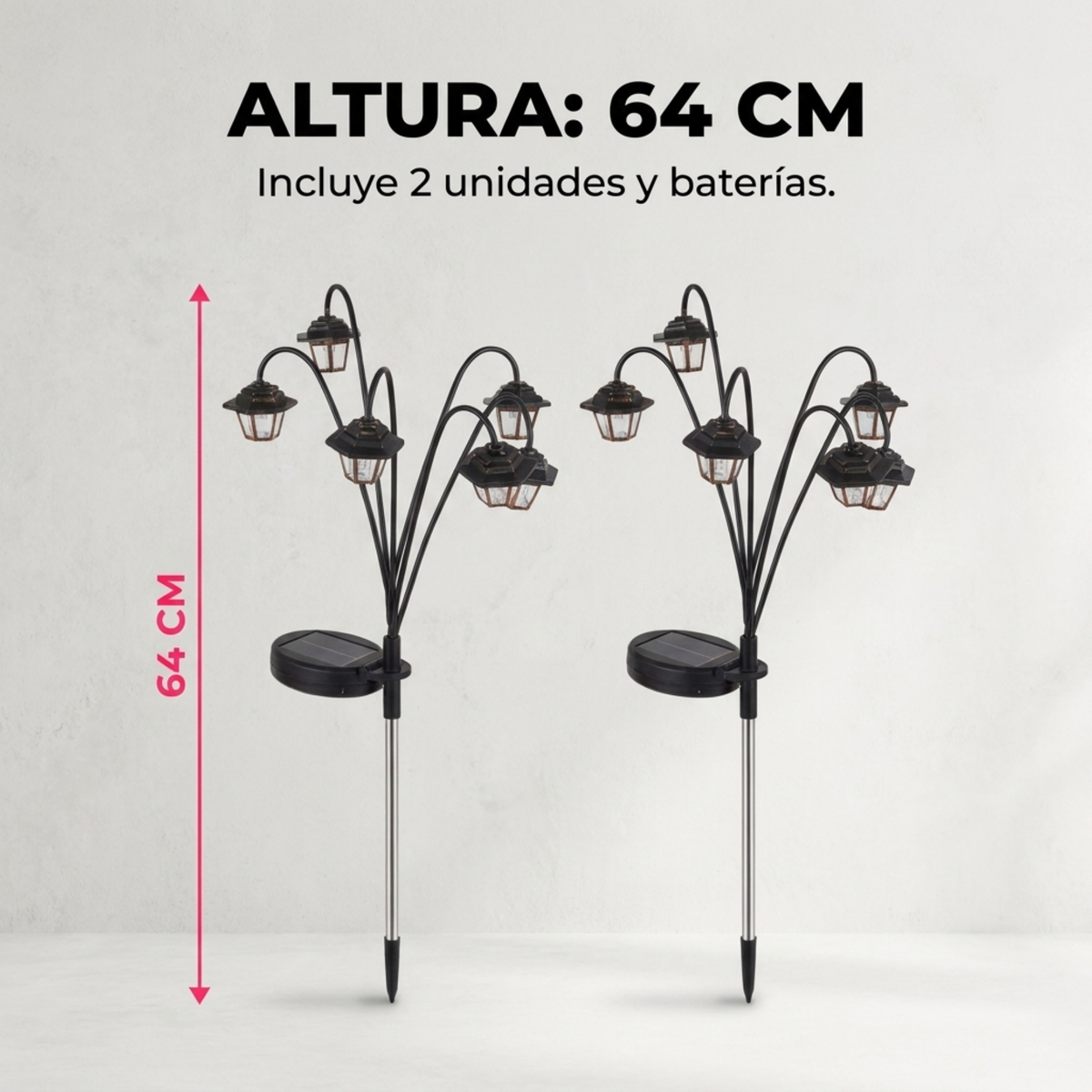 Farol Solar Vintage para Jardín Exterior 64 cm – 6 LED Pack x2