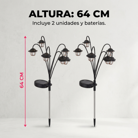 Farol Solar Vintage para Jardín Exterior 64 cm – 6 LED Pack x2