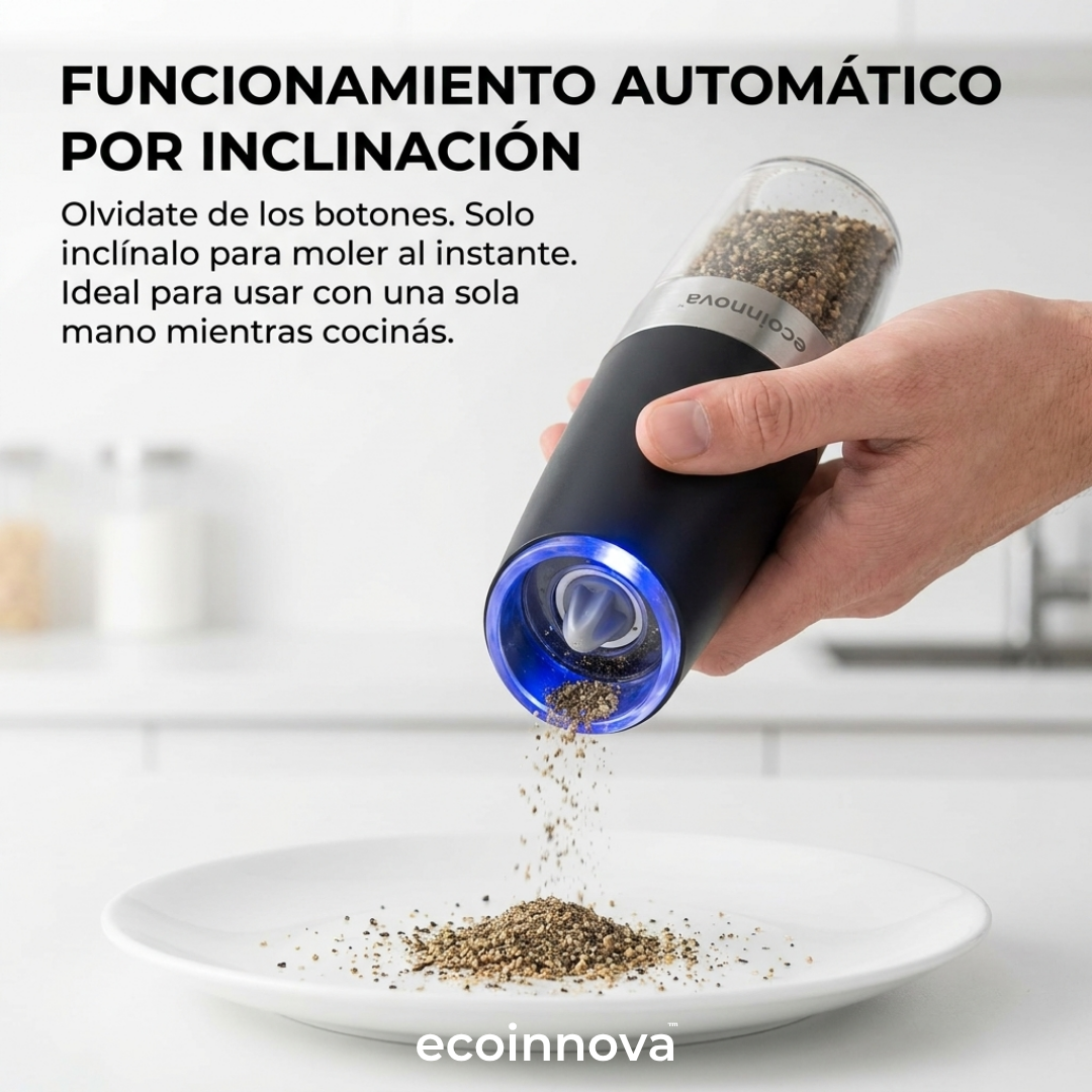 Set Molinillo Eléctrico Sal y Pimienta con Luz LED Ecoinnova