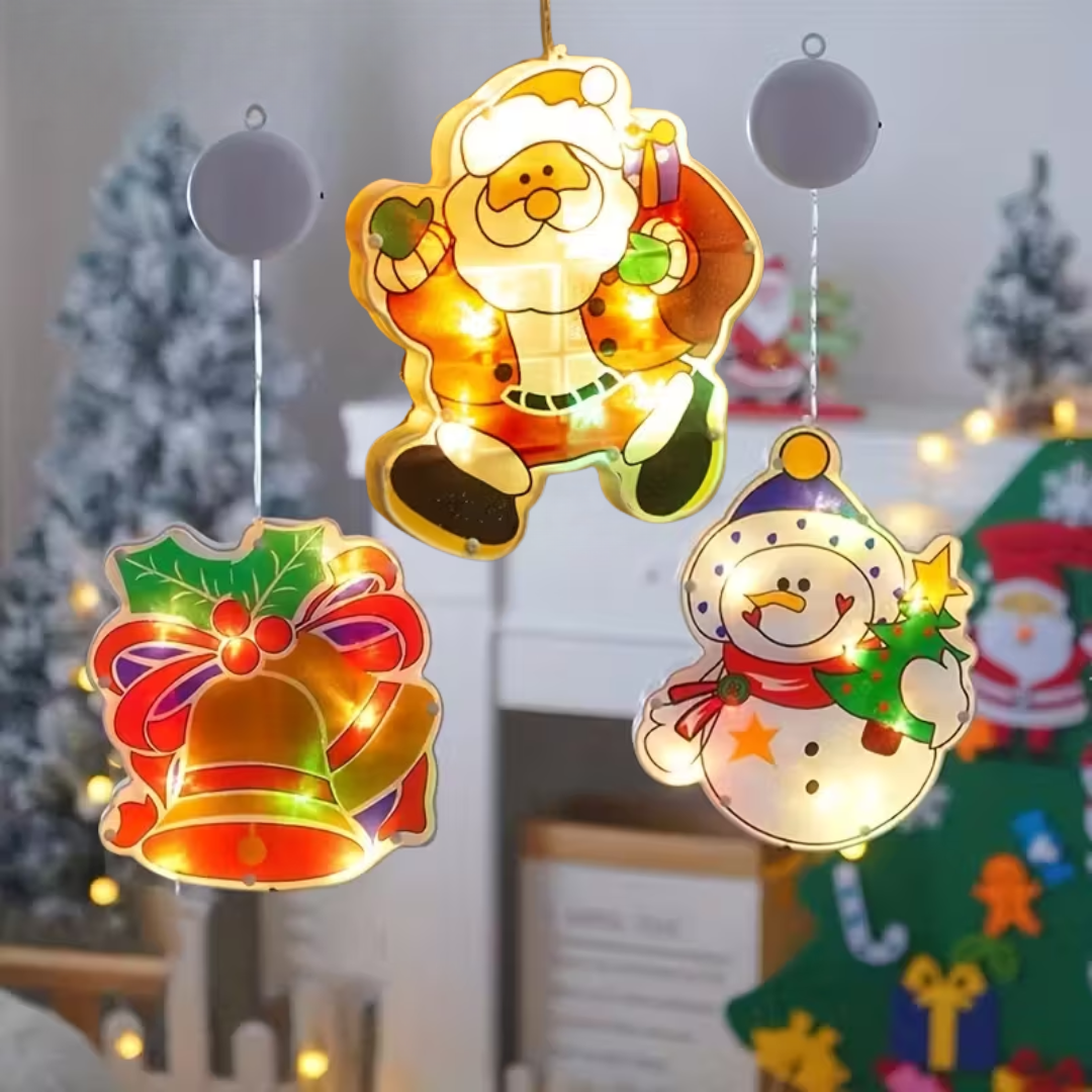 Set 3 Adornos Navideños de Ventana con Luz LED