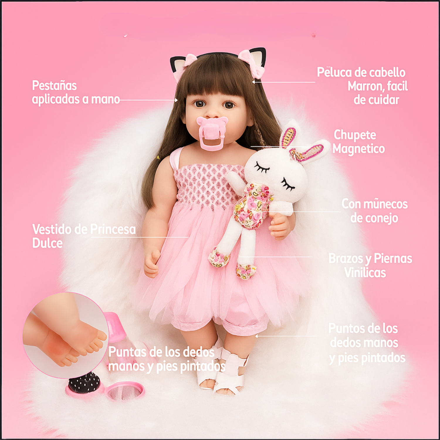 Muñeca Reborn Realista 55cm Con Peluche Juguete Infantil