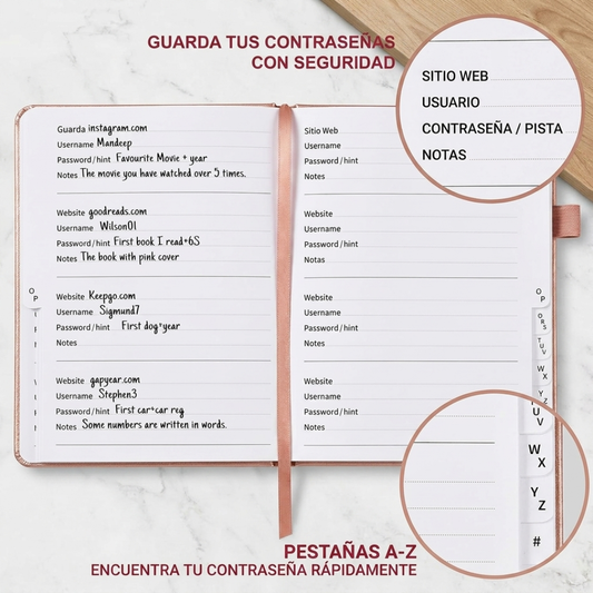 Agenda de Contraseñas Portátil Simil Cuero Premium para Organizar tus Claves