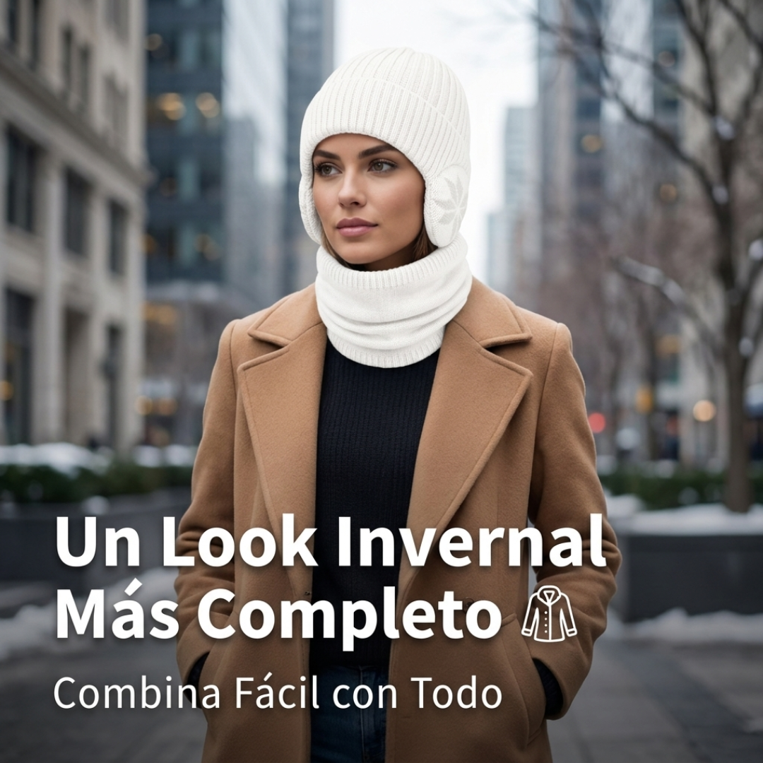 Gorro con Orejeras y Cuello Bufanda Set Tejido