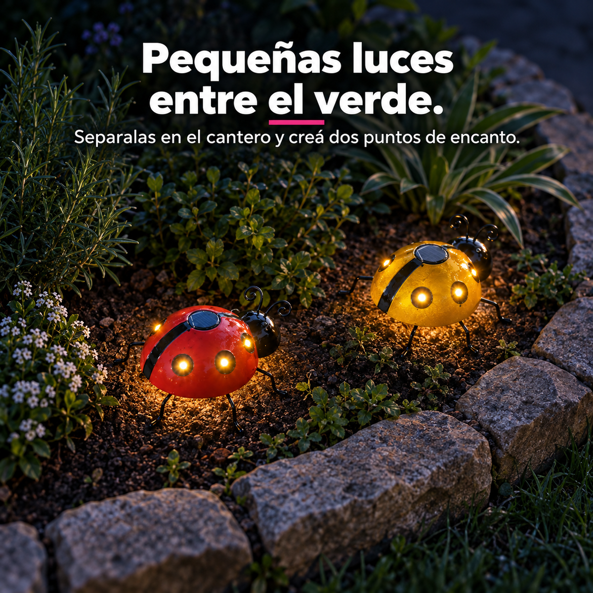 Pack x2 Luces LED Solares Mariquita para Jardín · Roja y Amarilla