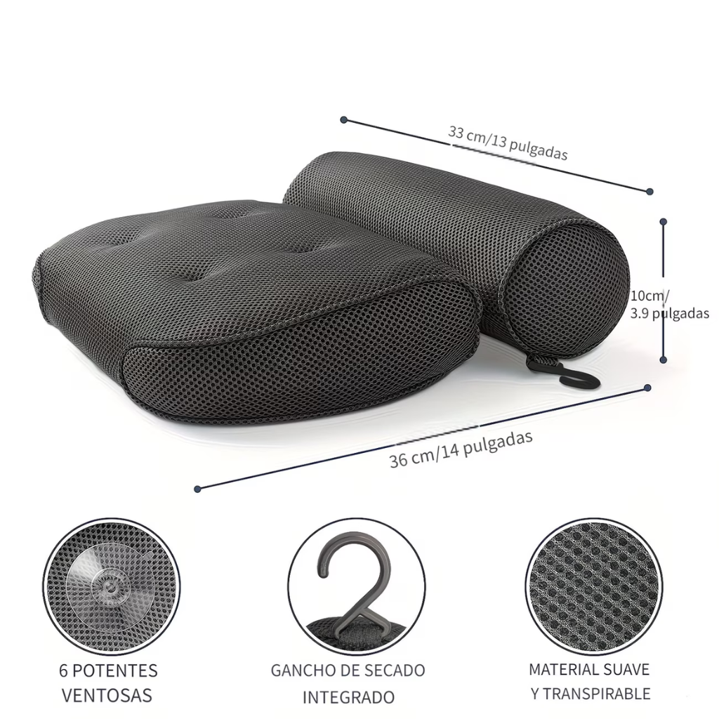 Almohada Bañera Antideslizante Ventosas Soporte Espalda Cuello