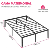 Base de Metal Armable para Sommier 2 Plazas 40 cm Acero Reforzado