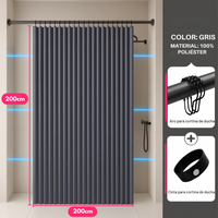 Cortina de Baño Tipo Lino con Cierre Magnético y Ganchos Elegantes