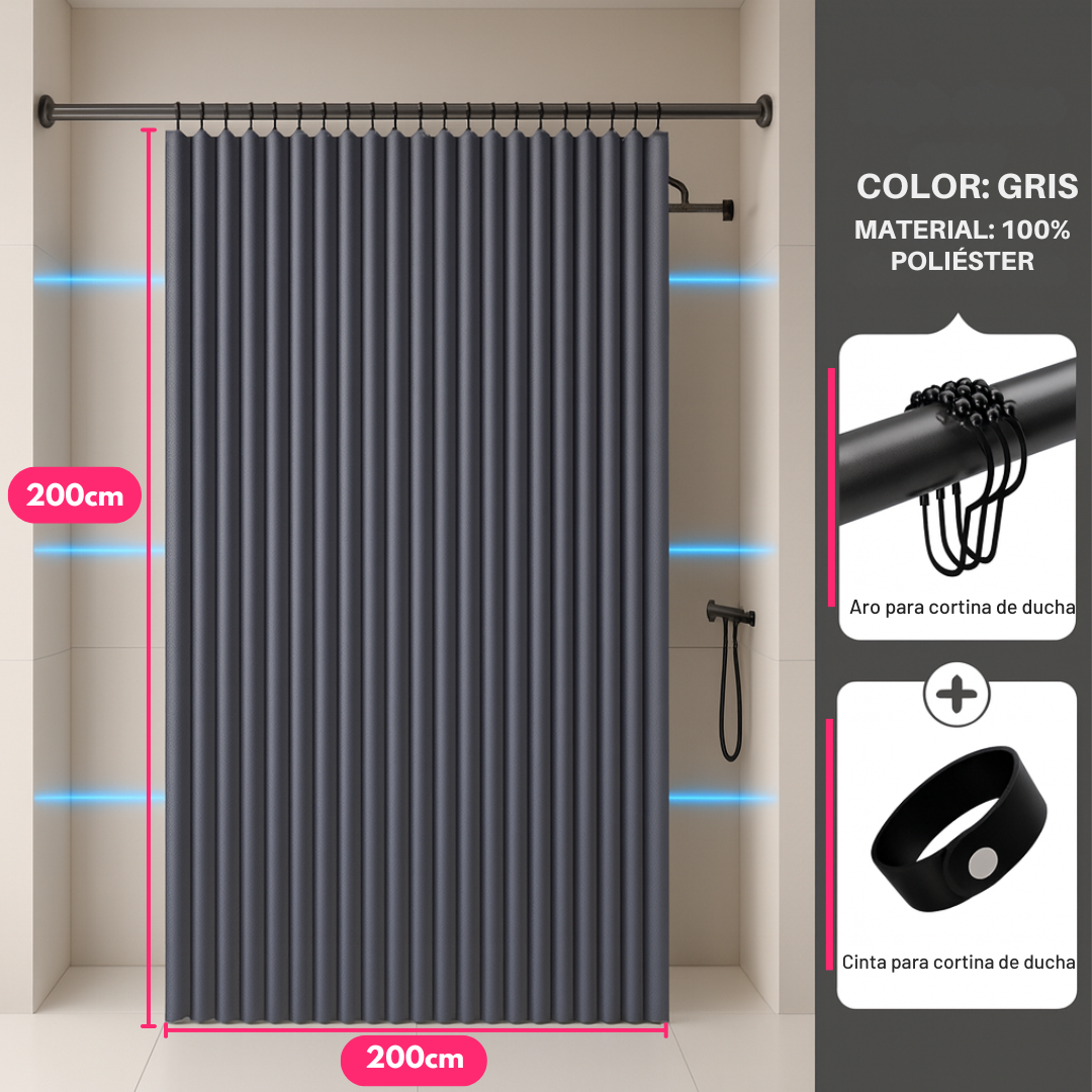 Cortina de Baño Tipo Lino con Cierre Magnético y Ganchos Elegantes
