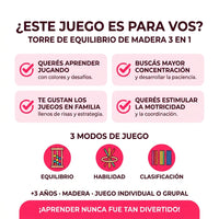 Juego de Mesa Torre de Equilibrio de Madera con Pelotas 3 en 1