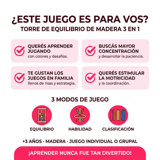 Juego de Mesa Torre de Equilibrio de Madera con Pelotas 3 en 1