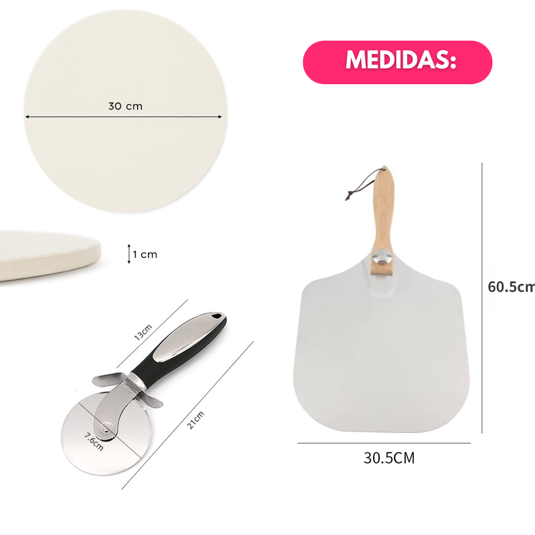 Set de Piedra para Pizza con Pala y Cortador