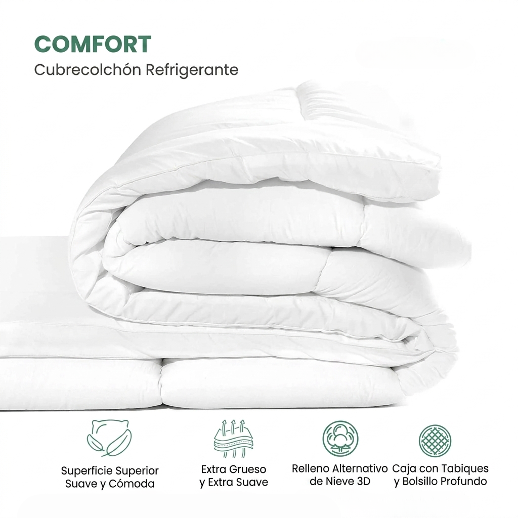 Cubre Colchón Topper Pillow 2 Plazas 150x200cm 10cm Extra Confort
