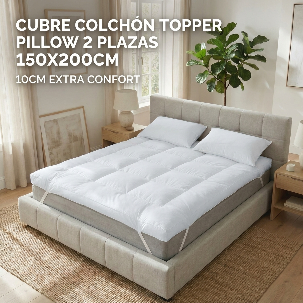 Cubre Colchón Topper Pillow 2 Plazas 150x200cm 10cm Extra Confort