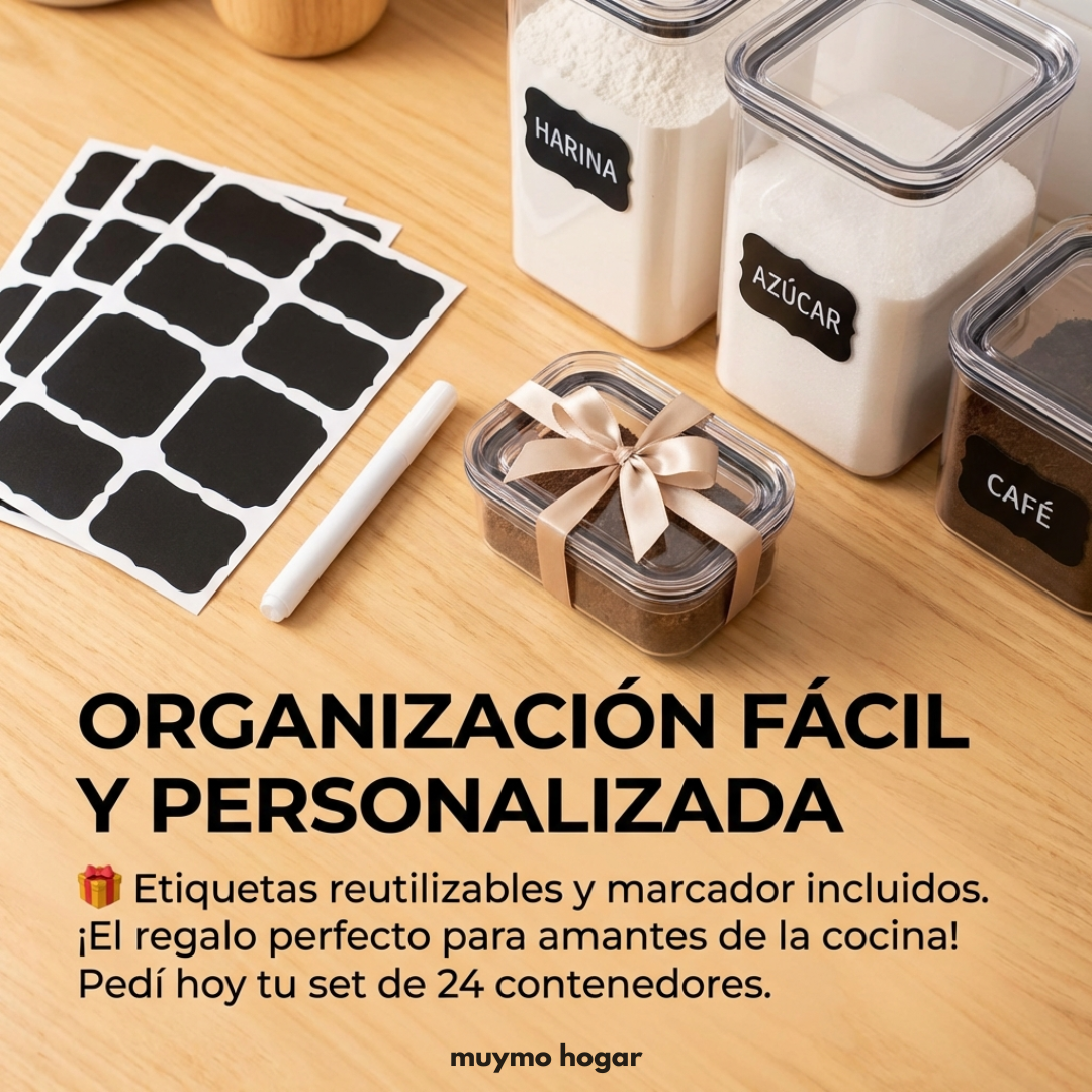 Set 24 contenedores plásticos con tapa - muymo hogar