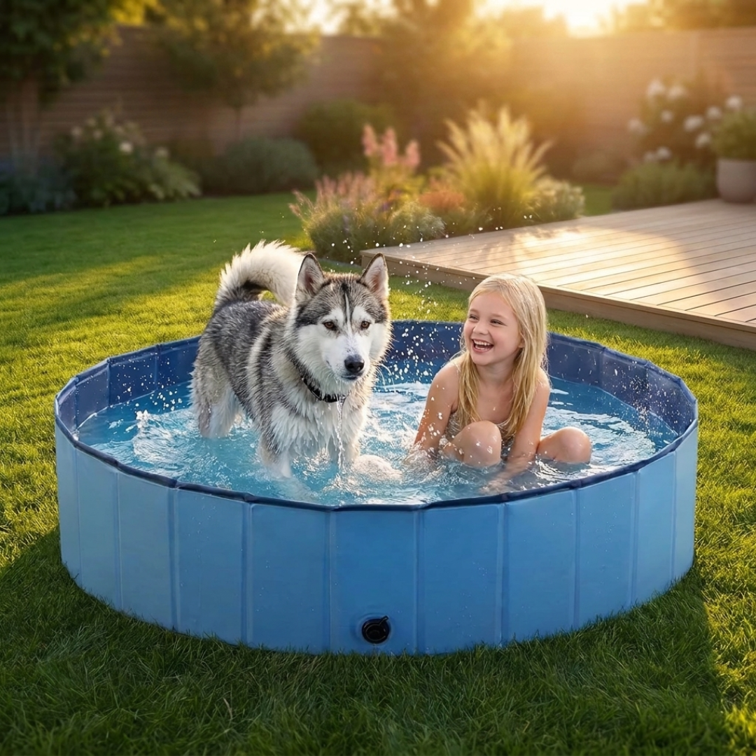 Piscina Plegable Rígida de 160 cm para Perros, Mascotas y Niños