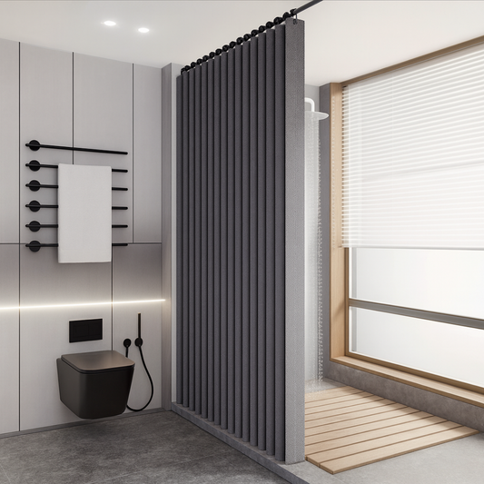 Cortina de Baño Tipo Lino con Cierre Magnético y Ganchos Elegantes