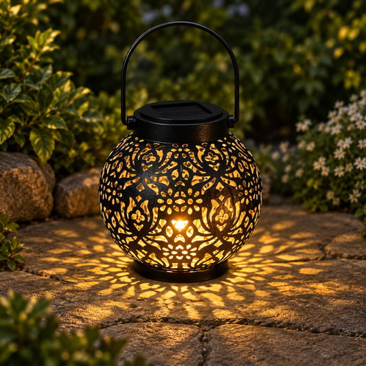 Farol Solar LED Decorativo Calado para Jardín, Patio y Mesa