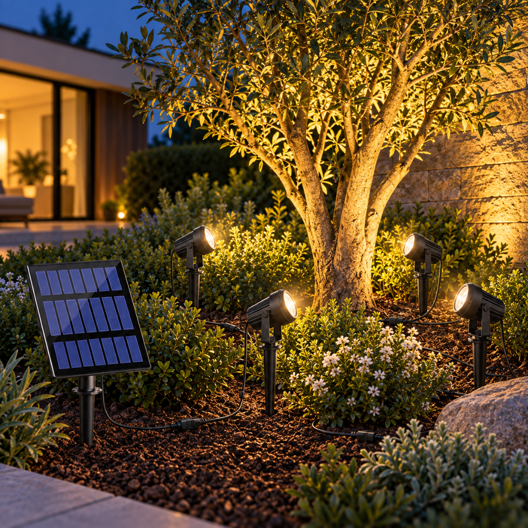 Set de 4 Focos LED Solares Orientables para Jardín
