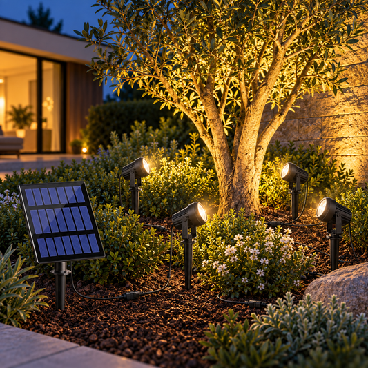 Set de 4 Focos LED Solares Orientables para Jardín