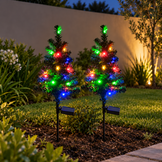 Pack x2 Árbol de Navidad Solar LED con Estaca para Jardín 84 cm