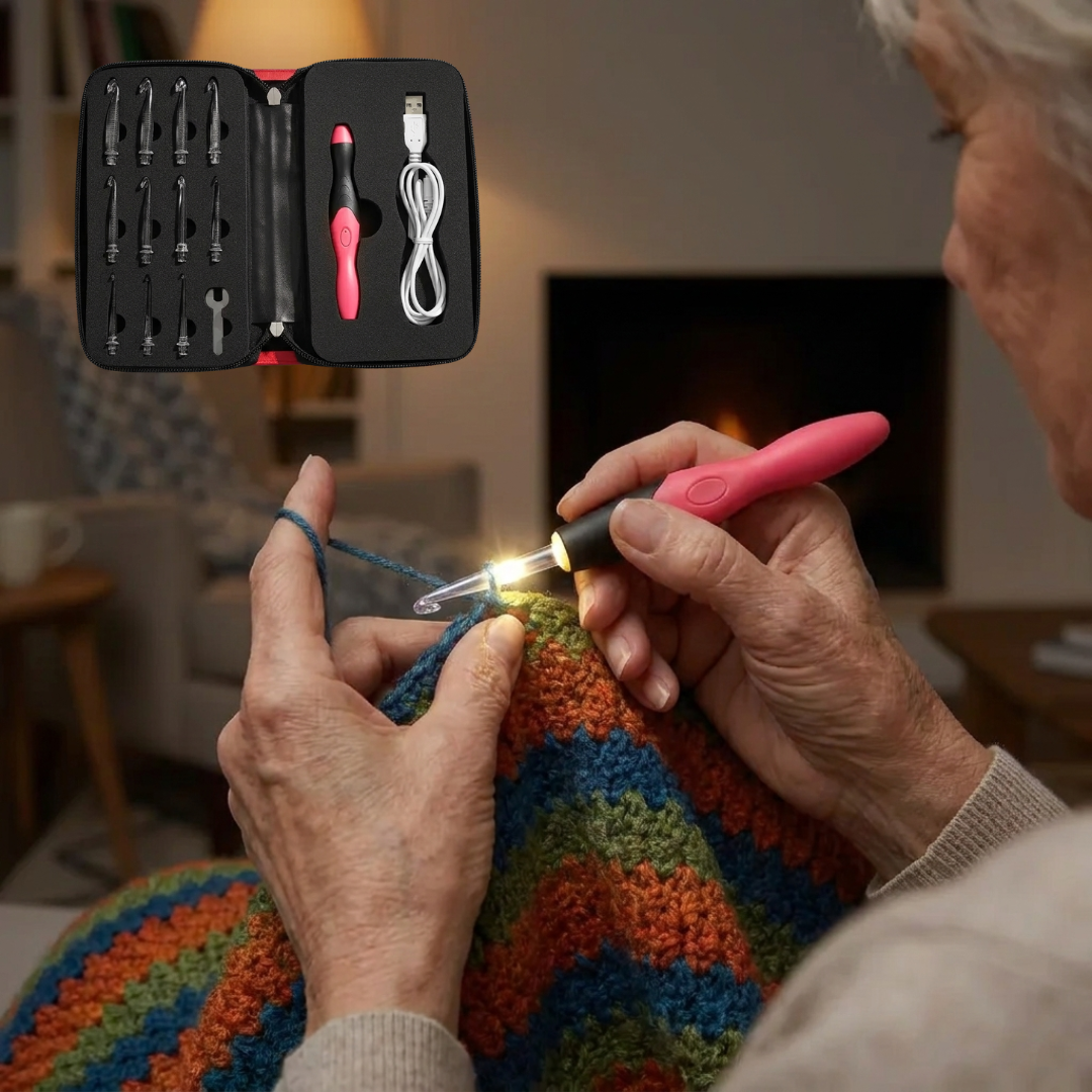 Kit Crochet con luz LED Recargable 9 Tamaños Intercambiables