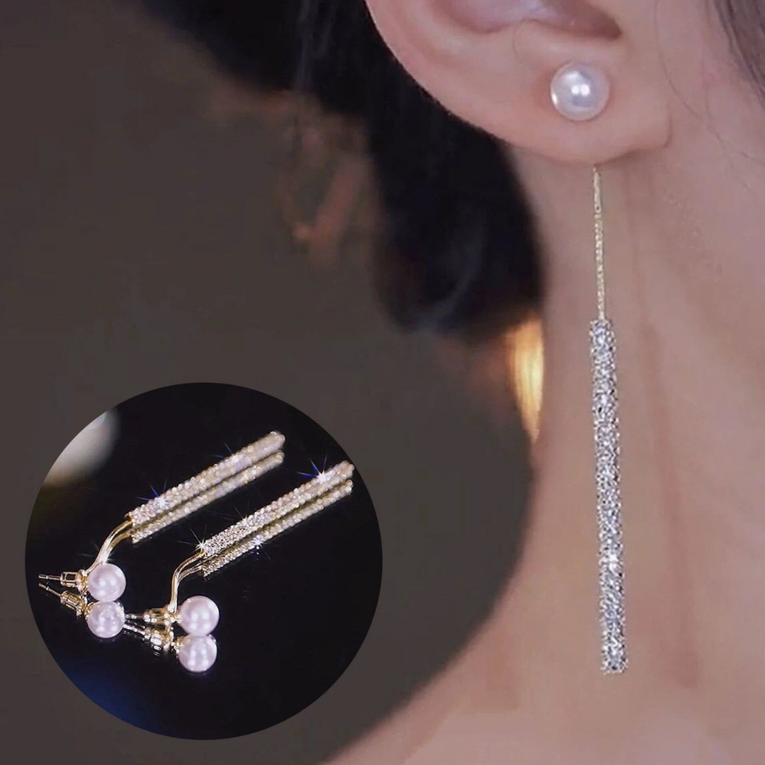 Caravanas Colgantes con Perla y Strass Brillante