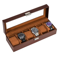 Caja Organizadora Relojes 6 Ranuras Simil Cuero Tapa Vidrio