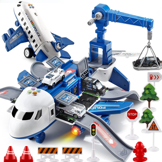 Avión de Juguete con Pista Interactiva, Grúa y Autitos
