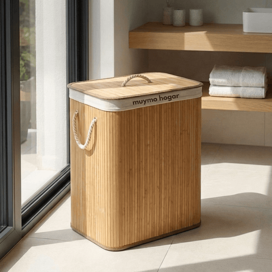 Canasto Cesto Ropa Sucia Plegable Bambú Grande Con Tapa - muymo hogar - Muy Moderna Uruguay