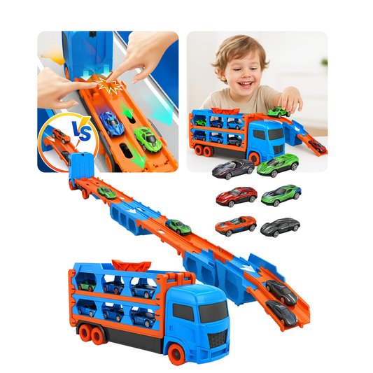 Camión Transportador Con Pista Y 12 Autos Juguete Para Niños