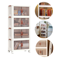 Set De 4 Cajas Organizadoras Apilables Con Puertas Transparentes y Ruedas