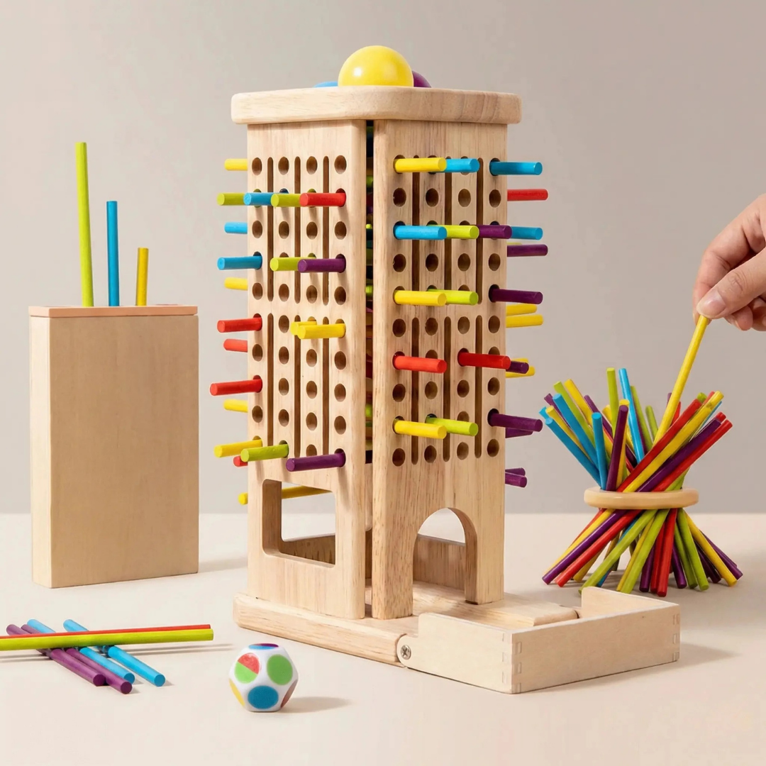 Juego de Mesa Torre de Equilibrio de Madera con Pelotas 3 en 1