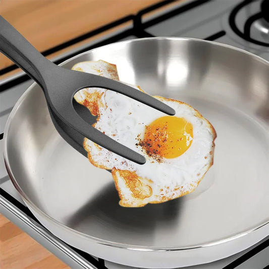 Espatula Pinza 2 en 1 Ideal para Huevos, Carne, Panqueques