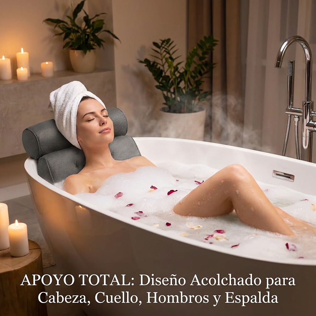 Almohada Bañera Antideslizante Ventosas Soporte Espalda Cuello