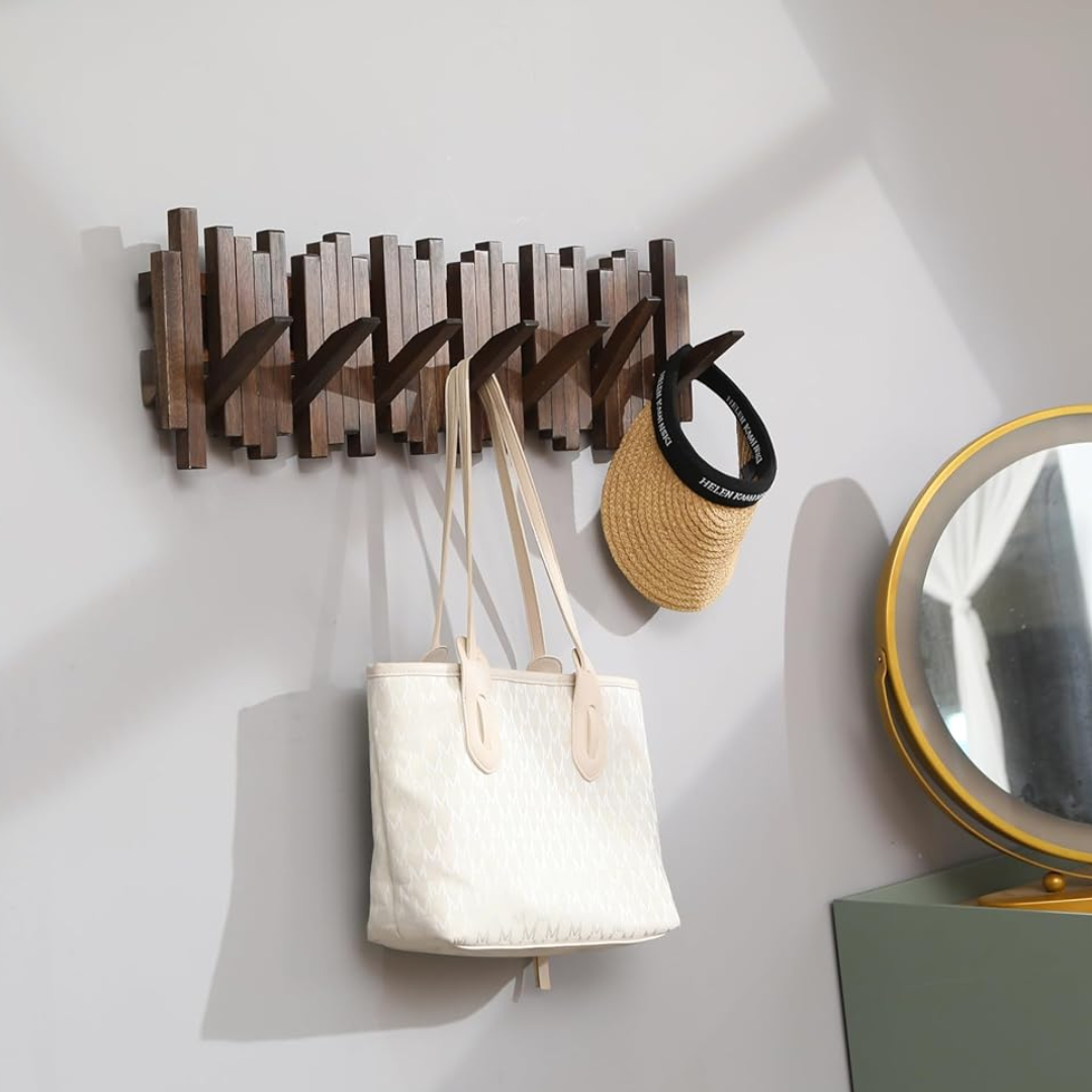 Perchero de Pared Plegable Rústico de Madera – 70 cm