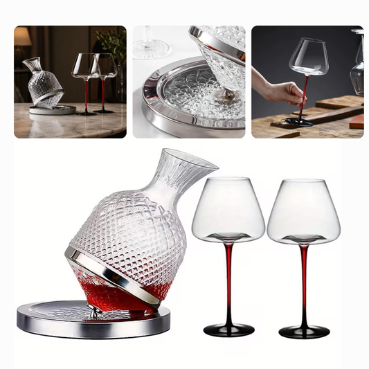 Kit Decantador Vino Giratorio Cristal Lujo + Copas