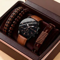 Reloj de Cuarzo para Hombre con Correa de Cuero PU y Pulsera