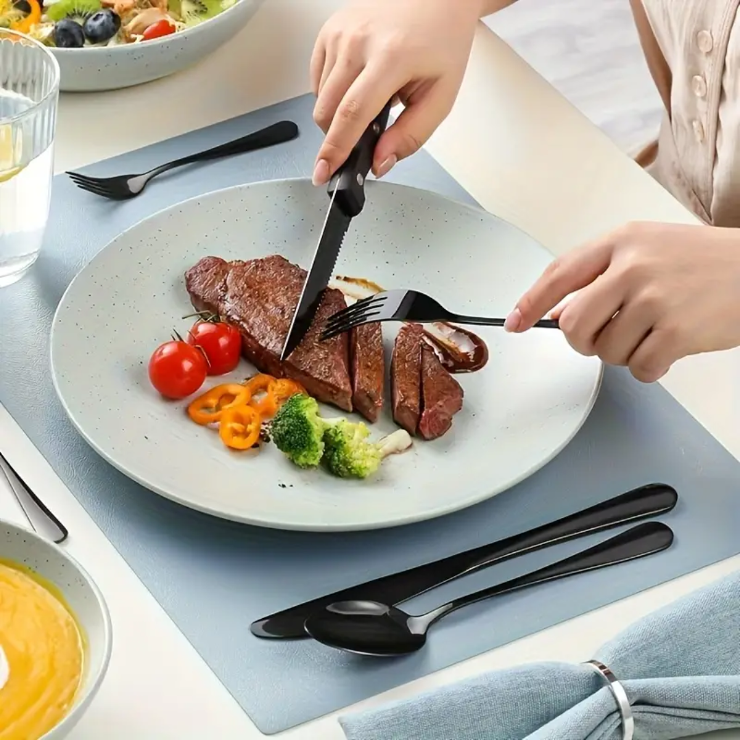Set De Cubiertos De Acero Inoxidable Negros 24 Piezas